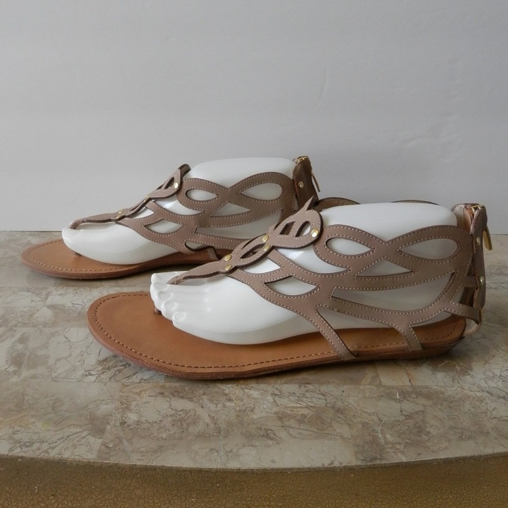 Colin Stuart Tan Lace Cut Thong Sandal w/Back Zip
